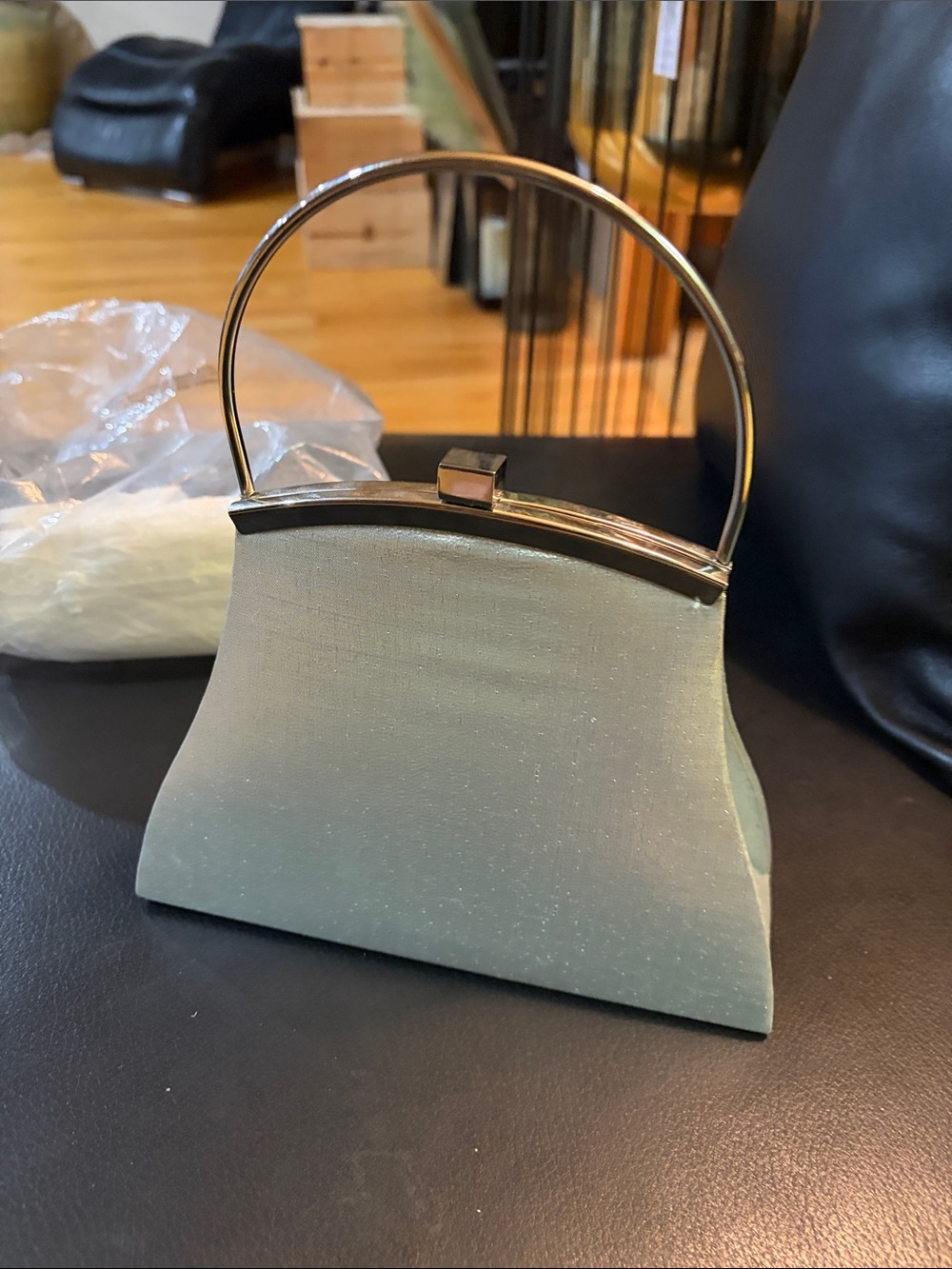 Mint Green Satin Evening Wristlet with Gold Handle